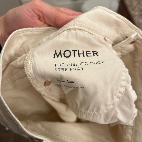 MOTHER The Insider Crop Step Fray Jeans in So Far Gone (Cream/Tan), Size 25 - Picture 10 of 10